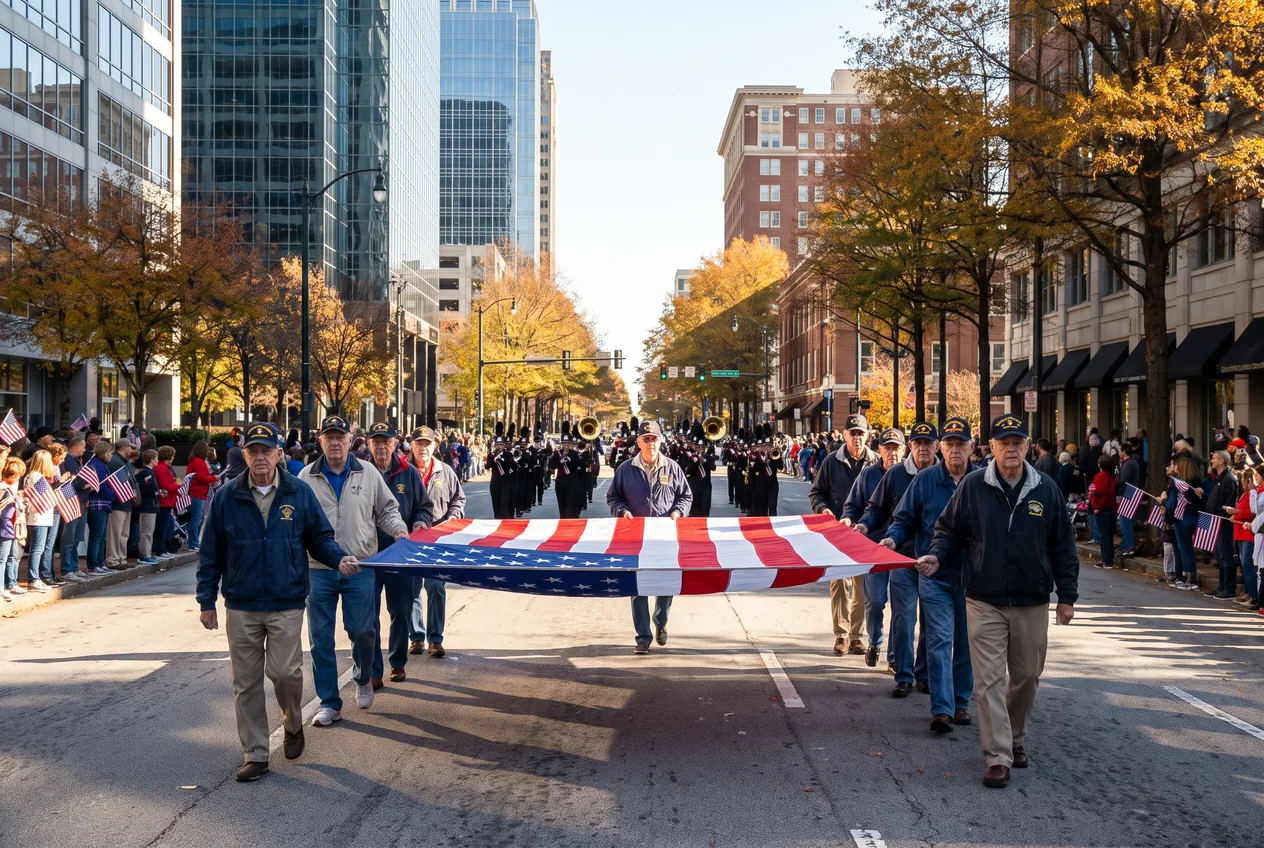 Veterans Day in Atlanta: the Peachtree Street parade, the free meals, and where to eat after